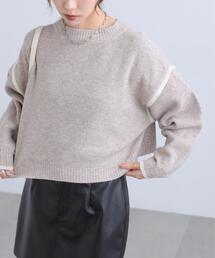 ◆杢ストレッチ配色パイピングニット