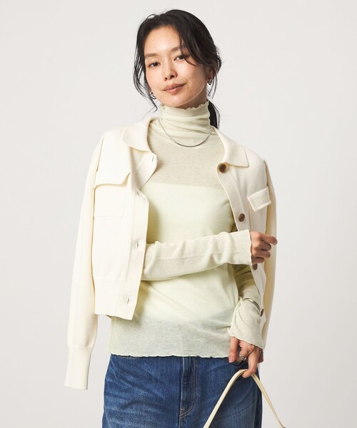 green label relaxing（グリーンレーベルリラクシング）の「［size SHORTあり］テレコ タートルネック プルオーバー（Tシャツ/カットソー・レディース・モカ/ライトグレー/ブラック/オフホワイト/ダークグレー/ベージュ/イエロー/ダークブラウン/その他1・FREE/SHORT）」の8枚目の写真