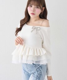 【Belle Charme】Sheer Frill Peplum Tops