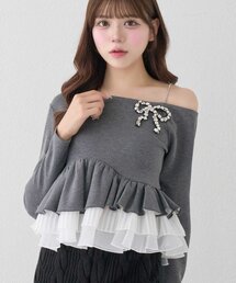 【Belle Charme】Sheer Frill Peplum Tops