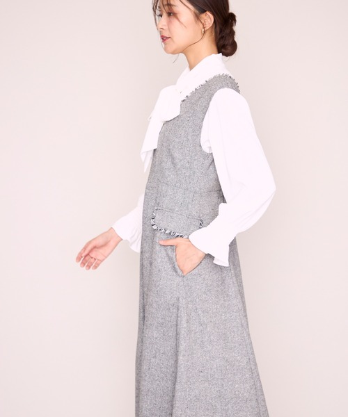 MISCH MASCH(ミッシュマッシュ)の「2026秋冬新作 ツイードフリンジVネックジャンスカ(ワンピース・レディース・ブラック/ブラウン/グレー・S/M)」の14枚目の写真
