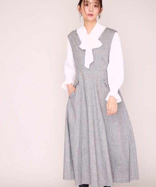 MISCH MASCH(ミッシュマッシュ)の「2026秋冬新作 ツイードフリンジVネックジャンスカ(ワンピース・レディース・ブラック/ブラウン/グレー・S/M)」の16枚目の写真