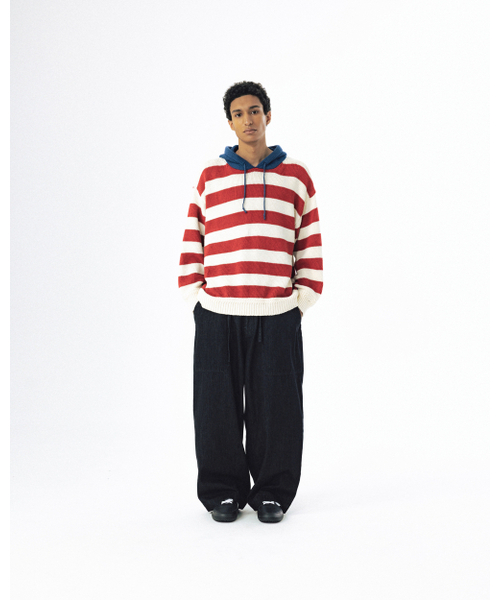 ANGLAN(アングラン)の「ストライプニットフーディー - レッド(ニット/セーター・メンズ・その他・ONE SIZE)」の3枚目の写真