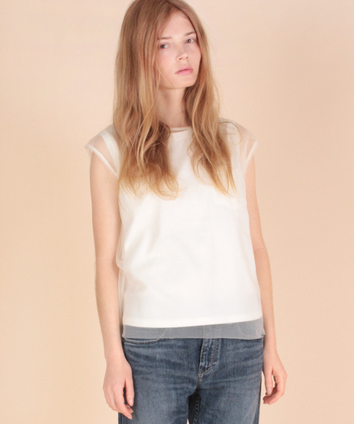 min@RNA（ミンアットアールエヌエー）の「M0354 透けレイヤードノースリ（タンクトップ・レディース・キナリ/グレー/ブラック・MEDIUM）」の2枚目の写真