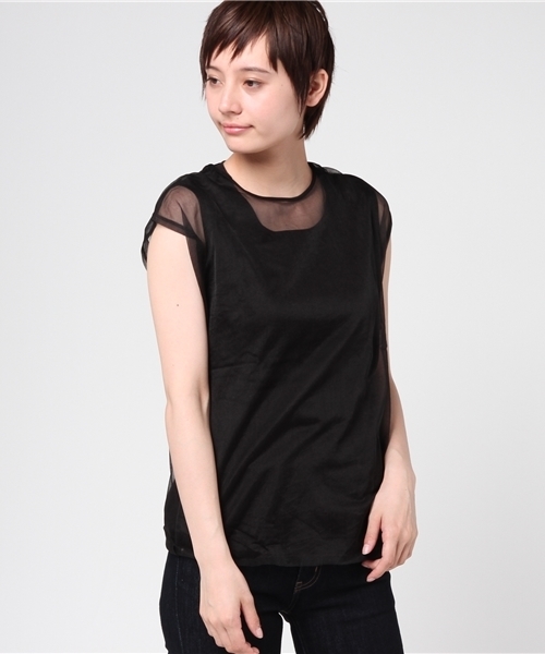 min@RNA（ミンアットアールエヌエー）の「M0354 透けレイヤードノースリ（タンクトップ・レディース・キナリ/グレー/ブラック・MEDIUM）」の3枚目の写真