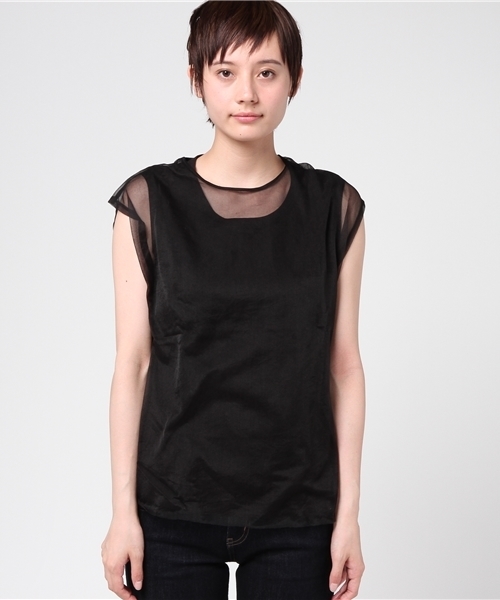 min@RNA（ミンアットアールエヌエー）の「M0354 透けレイヤードノースリ（タンクトップ・レディース・キナリ/グレー/ブラック・MEDIUM）」の4枚目の写真