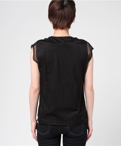 min@RNA（ミンアットアールエヌエー）の「M0354 透けレイヤードノースリ（タンクトップ・レディース・キナリ/グレー/ブラック・MEDIUM）」の6枚目の写真