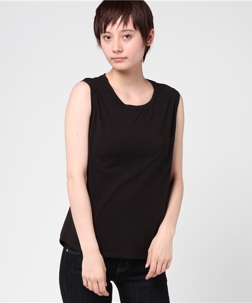 min@RNA（ミンアットアールエヌエー）の「M0354 透けレイヤードノースリ（タンクトップ・レディース・キナリ/グレー/ブラック・MEDIUM）」の11枚目の写真