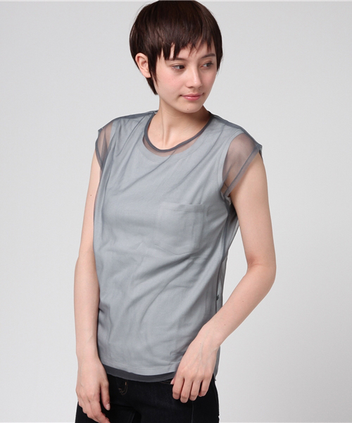 min@RNA（ミンアットアールエヌエー）の「M0354 透けレイヤードノースリ（タンクトップ・レディース・キナリ/グレー/ブラック・MEDIUM）」の19枚目の写真