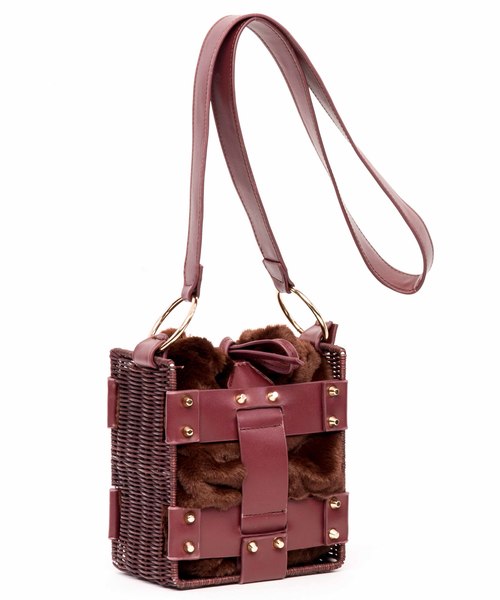 Laugoa（ラウゴア）の「【LAUGOA】ラタン＆ファースクエアショルダー　Elle/0173-30003   （ショルダーバッグ・レディース・ブラック/グレー/キャメル/ワインレッド・FREE）」の5枚目の写真