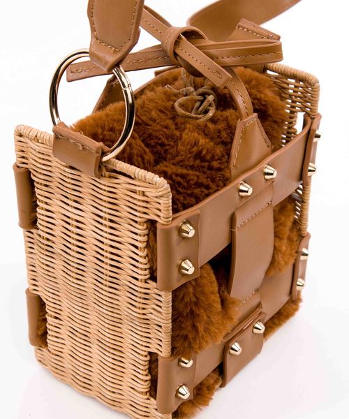 LAUGOA】ラタン＆ファースクエアショルダー Elle/0173-30003