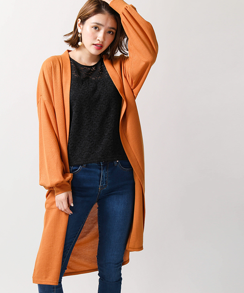 WEGO（ウィゴー）の「WEGO/ボリュームスリーブロングカーディガン（カーディガン/ボレロ・レディース・マスタード/杢グレー/ブラック/ダークグリーン/レッド・FREE）」の5枚目の写真