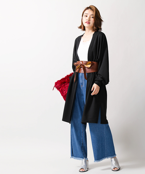 WEGO（ウィゴー）の「WEGO/ボリュームスリーブロングカーディガン（カーディガン/ボレロ・レディース・マスタード/杢グレー/ブラック/ダークグリーン/レッド・FREE）」の14枚目の写真