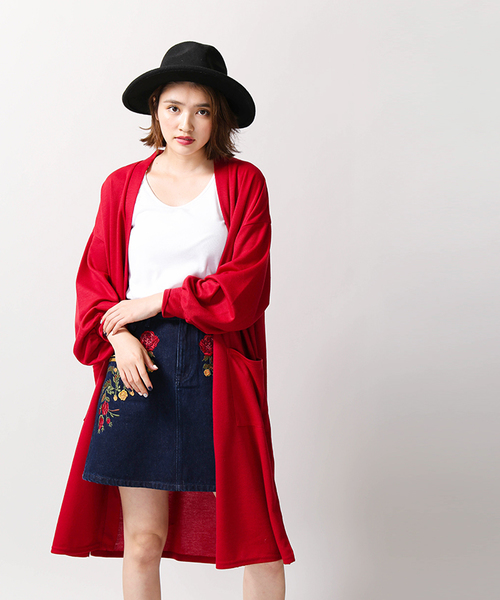 WEGO（ウィゴー）の「WEGO/ボリュームスリーブロングカーディガン（カーディガン/ボレロ・レディース・マスタード/杢グレー/ブラック/ダークグリーン/レッド・FREE）」の21枚目の写真