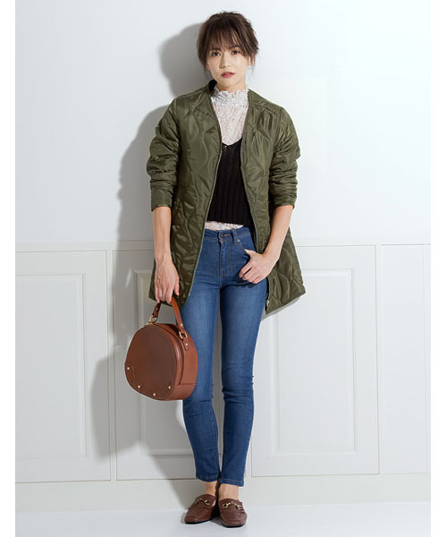 Re:EDIT（リエディ）の「キルティングノーカラージャケット（ダウンジャケット/コート・レディース・ブラック/カーキ・MEDIUM）」の12枚目の写真