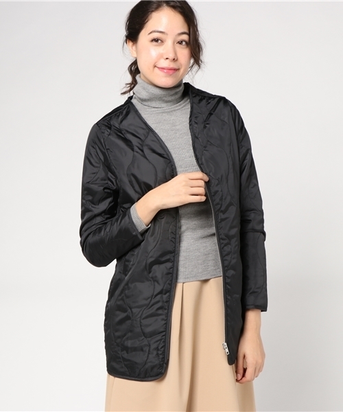 Re:EDIT（リエディ）の「キルティングノーカラージャケット（ダウンジャケット/コート・レディース・ブラック/カーキ・MEDIUM）」の2枚目の写真