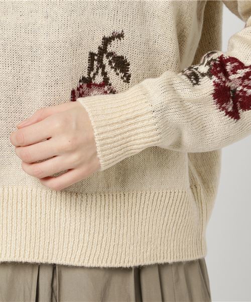 earth music&ecology(アースミュージックアンドエコロジー)の「・花柄ジャガードニットプルオーバー(ニット/セーター・レディース・ブラック/ピンク/アイボリー・FREE)」の6枚目の写真