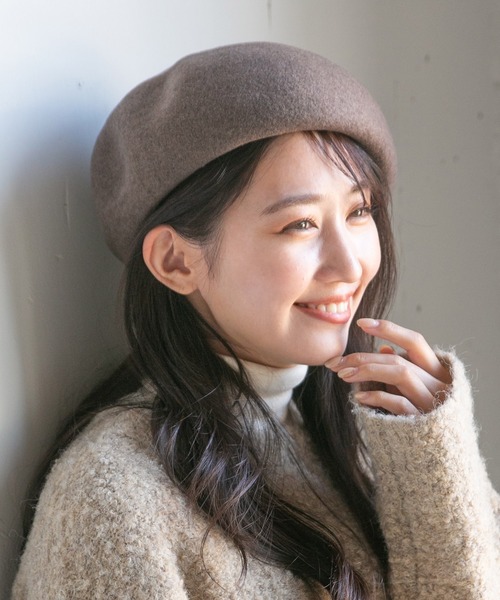 14+(イチヨンプラス)の「ウールバスクベレー帽 / ber(ハンチング/ベレー帽・レディース・ブラック/ネイビー/キャメル/グレー/ピンク/ブルー/モスグリーン/ブラウン/ライトブルー/オフホワイト/ライム/パープル/ライトピンク/イエロー・FREE)」の4枚目の写真