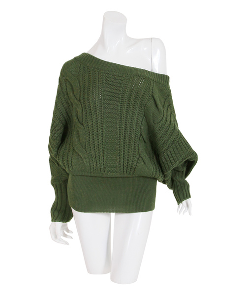 Julia Boutique（ジュリアブティック）の「愛されRICHオフショルダーリンニットワンピース/15314（ワンピース・レディース・ホワイト/ブラック/ネイビー/グレー/カーキ/ピンク/ブルー/ボルドー/パープル系その他/キャメル/ピンク系その他/ベージュ・S/M/L）」の5枚目の写真