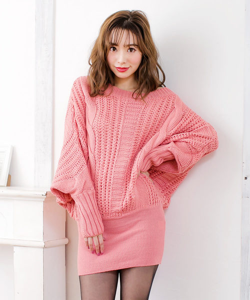 Julia Boutique（ジュリアブティック）の「愛されRICHオフショルダーリンニットワンピース/15314（ワンピース・レディース・ホワイト/ブラック/ネイビー/グレー/カーキ/ピンク/ブルー/ボルドー/パープル系その他/キャメル/ピンク系その他/ベージュ・S/M/L）」の10枚目の写真