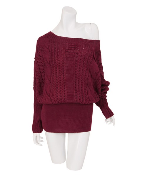 Julia Boutique（ジュリアブティック）の「愛されRICHオフショルダーリンニットワンピース/15314（ワンピース・レディース・ホワイト/ブラック/ネイビー/グレー/カーキ/ピンク/ブルー/ボルドー/パープル系その他/キャメル/ピンク系その他/ベージュ・S/M/L）」の12枚目の写真