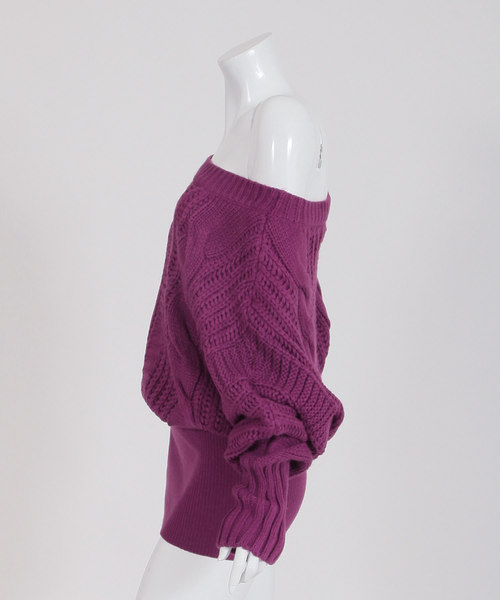 Julia Boutique（ジュリアブティック）の「愛されRICHオフショルダーリンニットワンピース/15314（ワンピース・レディース・ホワイト/ブラック/ネイビー/グレー/カーキ/ピンク/ブルー/ボルドー/パープル系その他/キャメル/ピンク系その他/ベージュ・S/M/L）」の22枚目の写真