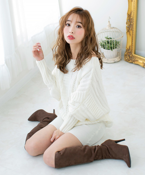 Julia Boutique（ジュリアブティック）の「愛されRICHオフショルダーリンニットワンピース/15314（ワンピース・レディース・ホワイト/ブラック/ネイビー/グレー/カーキ/ピンク/ブルー/ボルドー/パープル系その他/キャメル/ピンク系その他/ベージュ・S/M/L）」の20枚目の写真