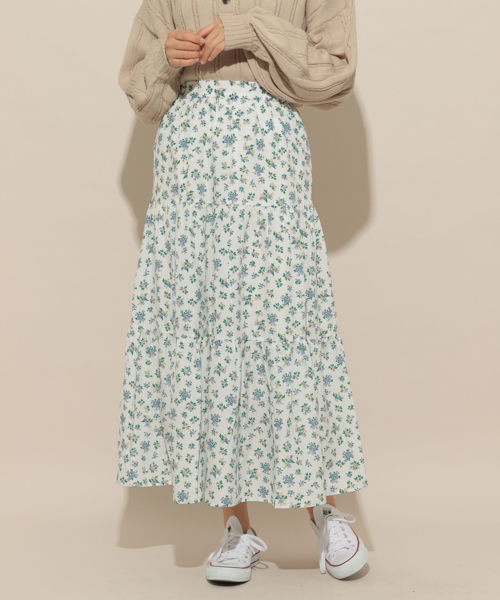 apres jour（アプレジュール）の「小花ティアードスカート【ZOZOTOWN限定アイテム】（スカート・レディース・マスタード/ブラック/オフホワイト/ダークブルー・フリー）」の12枚目の写真