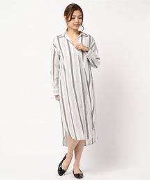 YECCA VECCA | P.ストライプ柄シャツワンピ-ス(ワンピース)