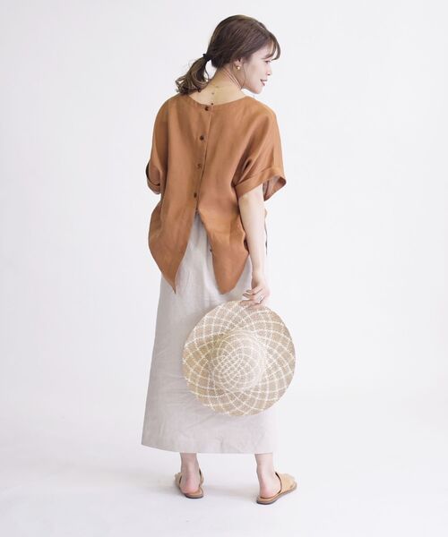 美品SHIPSシップス　テレデランリネンドルマンプルオーバー　グリーン　F　麻 美品SHIPSシップス テレデランリネンドルマンプルオーバー