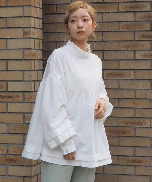 tiptop（ティップトップ）の「キラキラハイネックフレアブラウス（シャツ/ブラウス・レディース・ブラック/パープル/オフホワイト/グリーン/A/B・FREE）」の7枚目の写真