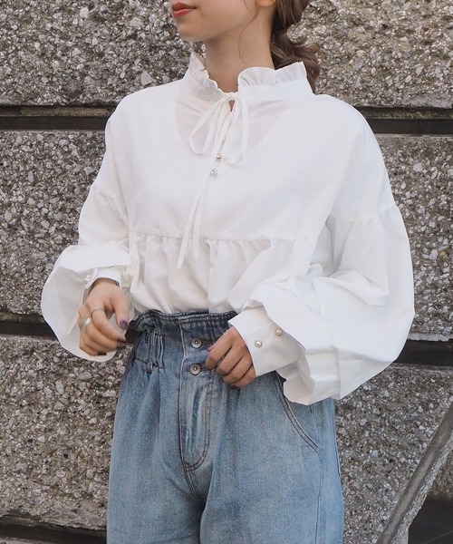 tiptop（ティップトップ）の「キラキラハイネックフレアブラウス（シャツ/ブラウス・レディース・ブラック/パープル/オフホワイト/グリーン/A/B・FREE）」の18枚目の写真