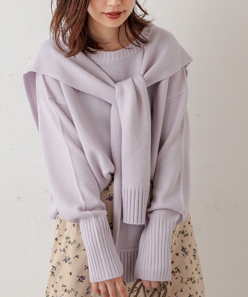 natural couture(ナチュラルクチュール)の「フロントむすびレイヤード風ニットプルオーバー(ニット/セーター・レディース・ベージュ/グレー/オフホワイト/ラベンダー・FREE)」の4枚目の写真