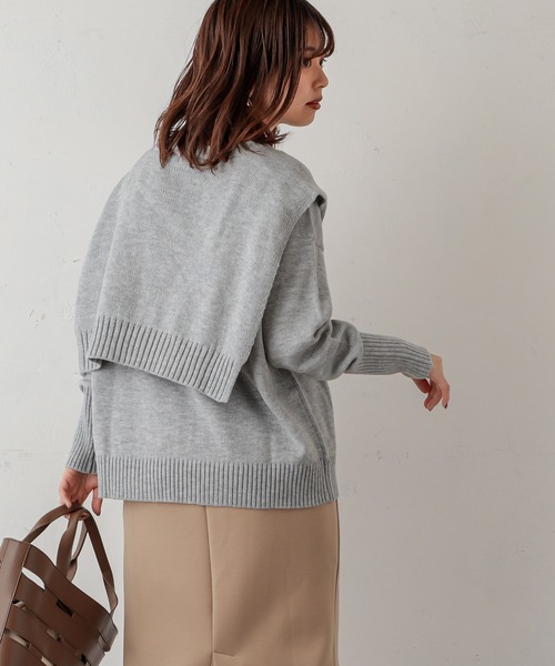 natural couture(ナチュラルクチュール)の「フロントむすびレイヤード風ニットプルオーバー(ニット/セーター・レディース・ベージュ/グレー/オフホワイト/ラベンダー・FREE)」の10枚目の写真