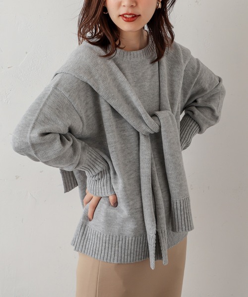 natural couture(ナチュラルクチュール)の「フロントむすびレイヤード風ニットプルオーバー(ニット/セーター・レディース・ベージュ/グレー/オフホワイト/ラベンダー・FREE)」の9枚目の写真