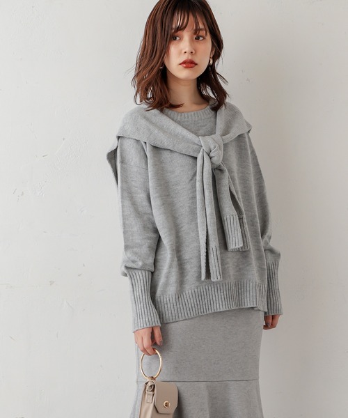 natural couture(ナチュラルクチュール)の「フロントむすびレイヤード風ニットプルオーバー(ニット/セーター・レディース・ベージュ/グレー/オフホワイト/ラベンダー・FREE)」の12枚目の写真