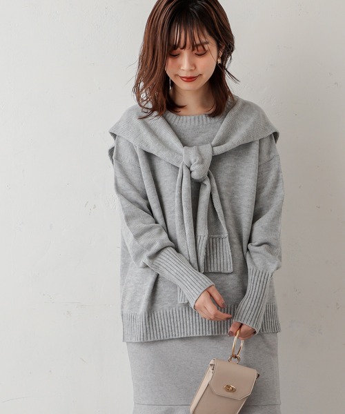 natural couture(ナチュラルクチュール)の「フロントむすびレイヤード風ニットプルオーバー(ニット/セーター・レディース・ベージュ/グレー/オフホワイト/ラベンダー・FREE)」の13枚目の写真