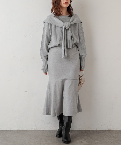 natural couture(ナチュラルクチュール)の「フロントむすびレイヤード風ニットプルオーバー(ニット/セーター・レディース・ベージュ/グレー/オフホワイト/ラベンダー・FREE)」の14枚目の写真