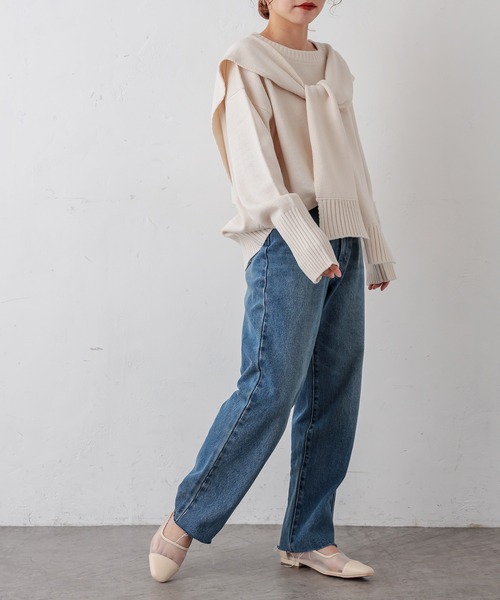 natural couture(ナチュラルクチュール)の「フロントむすびレイヤード風ニットプルオーバー(ニット/セーター・レディース・ベージュ/グレー/オフホワイト/ラベンダー・FREE)」の8枚目の写真
