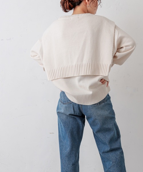 natural couture(ナチュラルクチュール)の「フロントむすびレイヤード風ニットプルオーバー(ニット/セーター・レディース・ベージュ/グレー/オフホワイト/ラベンダー・FREE)」の6枚目の写真