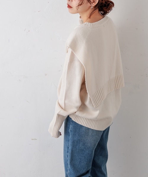 natural couture(ナチュラルクチュール)の「フロントむすびレイヤード風ニットプルオーバー(ニット/セーター・レディース・ベージュ/グレー/オフホワイト/ラベンダー・FREE)」の7枚目の写真