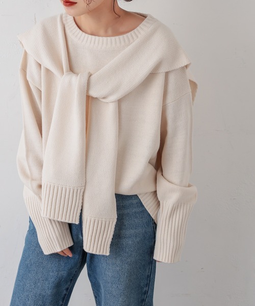 natural couture(ナチュラルクチュール)の「フロントむすびレイヤード風ニットプルオーバー(ニット/セーター・レディース・ベージュ/グレー/オフホワイト/ラベンダー・FREE)」の5枚目の写真