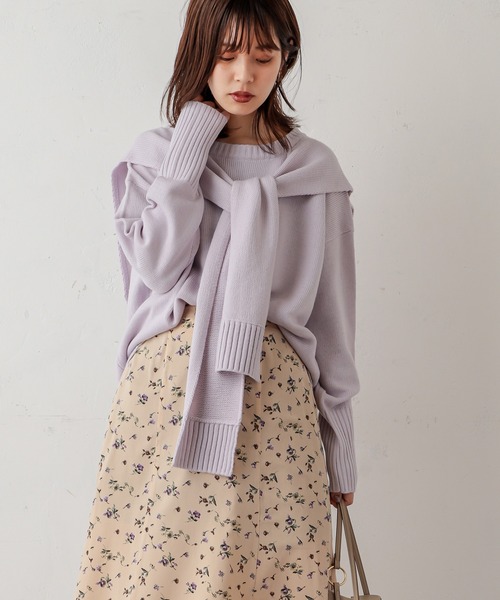 natural couture(ナチュラルクチュール)の「フロントむすびレイヤード風ニットプルオーバー(ニット/セーター・レディース・ベージュ/グレー/オフホワイト/ラベンダー・FREE)」の19枚目の写真
