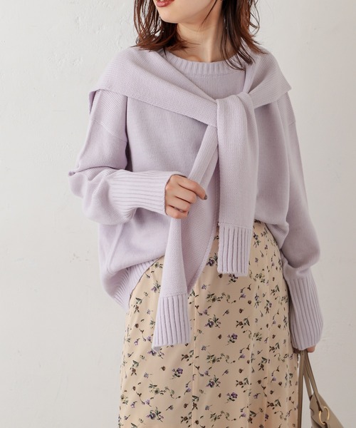 natural couture(ナチュラルクチュール)の「フロントむすびレイヤード風ニットプルオーバー(ニット/セーター・レディース・ベージュ/グレー/オフホワイト/ラベンダー・FREE)」の20枚目の写真