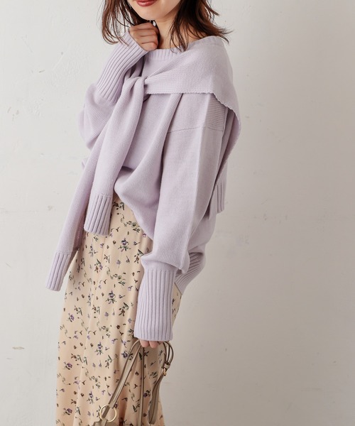 natural couture(ナチュラルクチュール)の「フロントむすびレイヤード風ニットプルオーバー(ニット/セーター・レディース・ベージュ/グレー/オフホワイト/ラベンダー・FREE)」の21枚目の写真