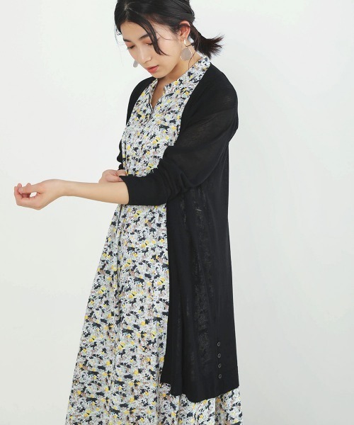 Bou Jeloud（ブージュルード）の「さらさらサイドボタンミドルカーディガン（カーディガン/ボレロ・レディース・ブラック/ベージュ/ブルー/ライトカーキ/マスタード/イエロー・FREE）」の2枚目の写真