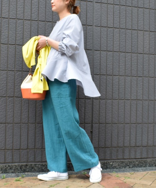 PICCIN(ピッチン)の「袖シャーリング裾フレアブラウス(シャツ/ブラウス・レディース・ブラック/ブルー/ブラック系その他/ブルー系その他・M)」の13枚目の写真