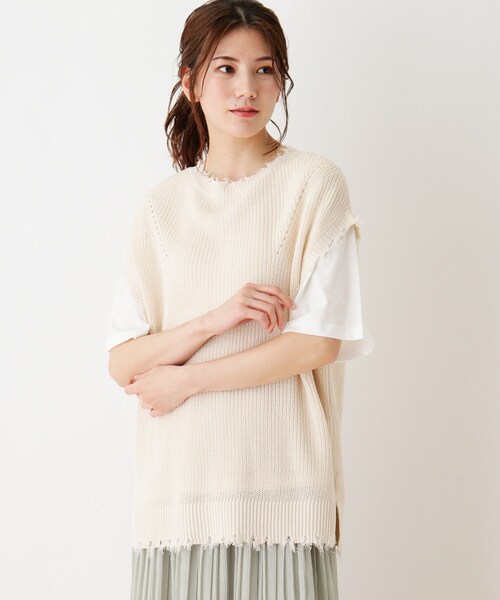SHOO・LA・RUE(シューラルー)の「◆【2点セット】ダメージ前後2WAYニットベストセット(ベスト・レディース・ライトグリーン/アイボリー・02/03)」の1枚目の写真