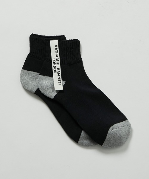 KATHARINE HAMNETT LONDON （キャサリンハムネットロンドン）の「KATHARINE HAMNETT LONDON/キャサリンハムネットロンドン Recover ribbon short socks（ソックス/靴下・メンズ・ブラック/グレー・FREE/25-27CM）」の3枚目の写真