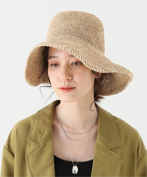 Simplicite（サンプリシテ）の「細こま編みペーパーハット（ハット・レディース・ベージュ/ブラウン・FREE）」の6枚目の写真
